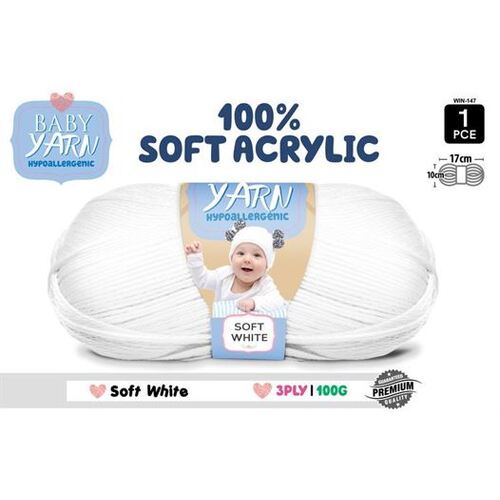 Knitting Baby Yarn 100% Soft Acrylic Crochet Ball Wool 100g 3Ply White