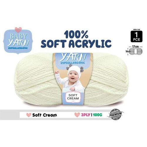 Knitting Baby Yarn 100% Soft Acrylic Crochet Ball Wool 100g 3Ply Cream
