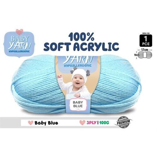Knitting Baby Yarn 100% Soft Acrylic Crochet Ball Wool 100g 3Ply Baby Blue