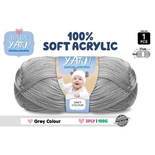 Knitting Baby Yarn 100% Soft Acrylic Crochet Ball Wool 100g 3Ply Grey