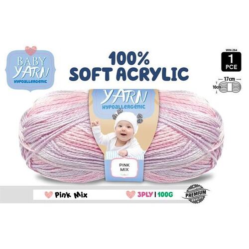 Knitting Baby Yarn 100% Soft Acrylic Crochet Ball Wool 100g 3Ply Baby Girl Pink Mix