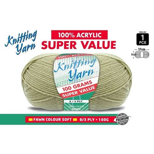 Knitting Yarn 100% Acrylic 8ply 100g Fawn
