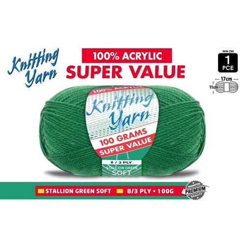 Knitting Yarn 100% Acrylic 8ply 100g Stallion Green