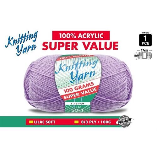 Knitting Yarn 100% Acrylic 8ply 100g Lilac Soft