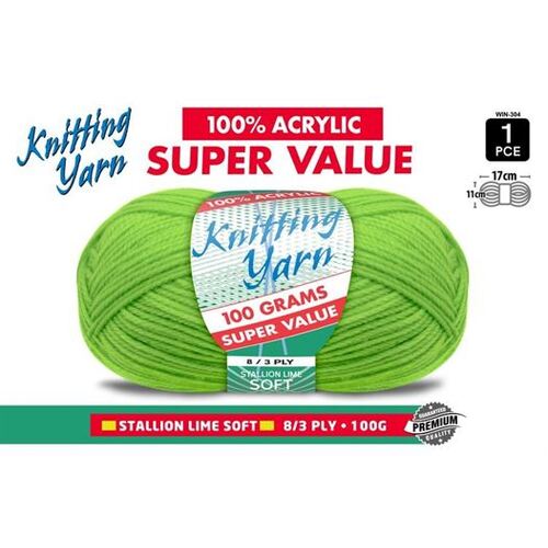 Knitting Yarn 100% Acrylic 8ply 100g Stallion Lime Soft