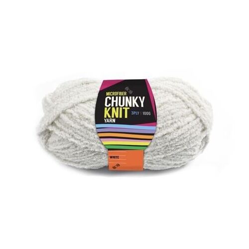Chunky Knitting Wool/Yarn 100G - White - 3 Ply Microfiber 100% Polyester