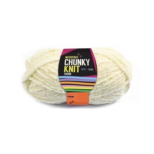 Chunky Knitting Wool/Yarn 100G - Cream - 3 Ply Microfiber 100% Polyester