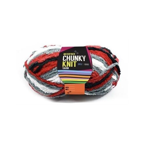 Chunky Knitting Wool/Yarn 100G - Red Mix - 3 Ply Microfiber 100% Polyester