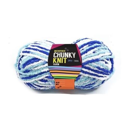 Chunky Knitting Wool/Yarn 100G - Blue Mix - 3 Ply Microfiber 100% Polyester