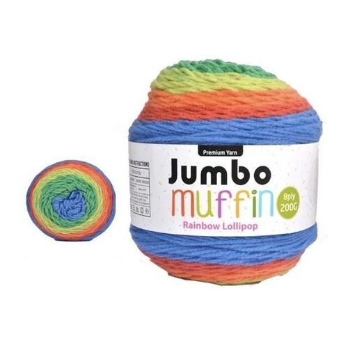 Jumbo Muffin Premium Knitting Yarn 8ply 200G Rainbow Lollipop