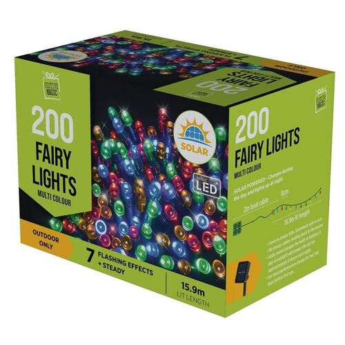 200 Bright LED Solar Fairy Lights - Multi Colour
