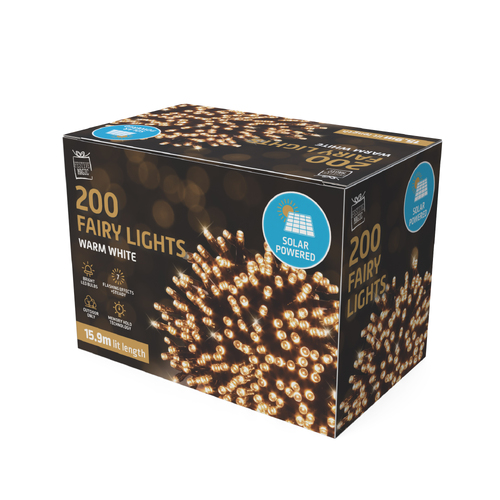 200 Bright LED Solar Fairy Lights - Warm White